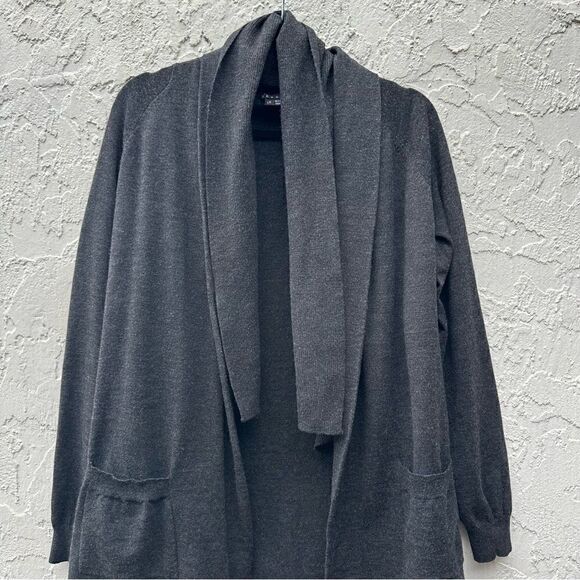 THEORY Abie Evian Stretch Wool Cardigan Sweater Women’s Large Open Front Shawl - Picture 2 of 7